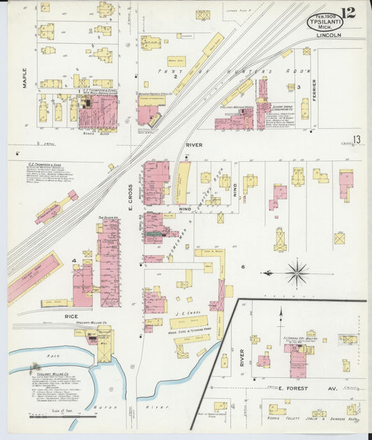 Sanborn Fire Insurance Map from Ypsilanti, Washtenaw County, Michigan (1909), Sheet #0012 - Historic Sanborn Fire Insurance Map Print, vintage old map wall art, antique decor, genealogy gift, Michigan Michigan map