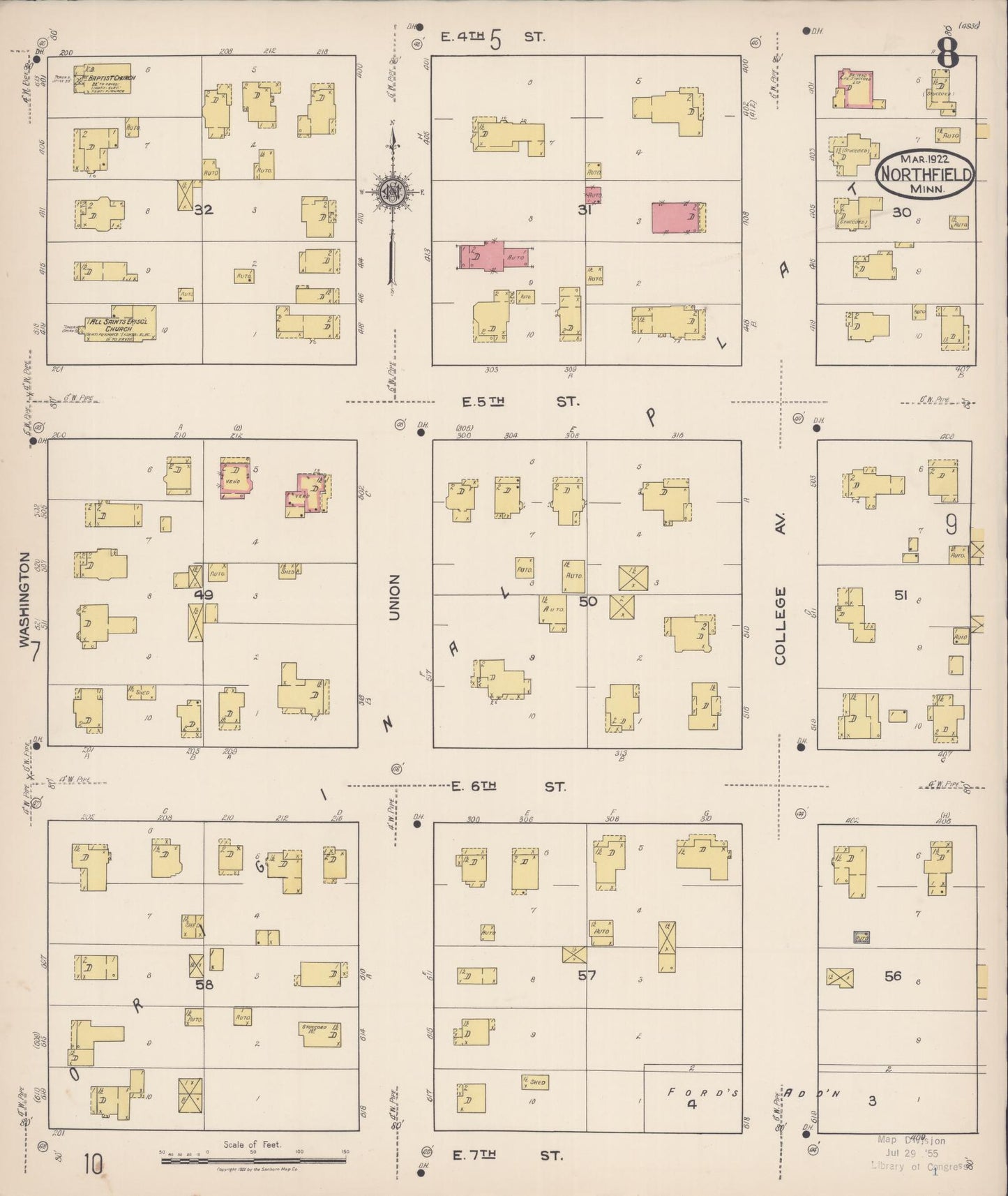 Sanborn Fire Insurance Map from Northfield, Rice County, Minnesota (1922), Sheet #0008 - Complete Map Set gallery image, historic Sanborn map, vintage wall art, Minnesota Minnesota
