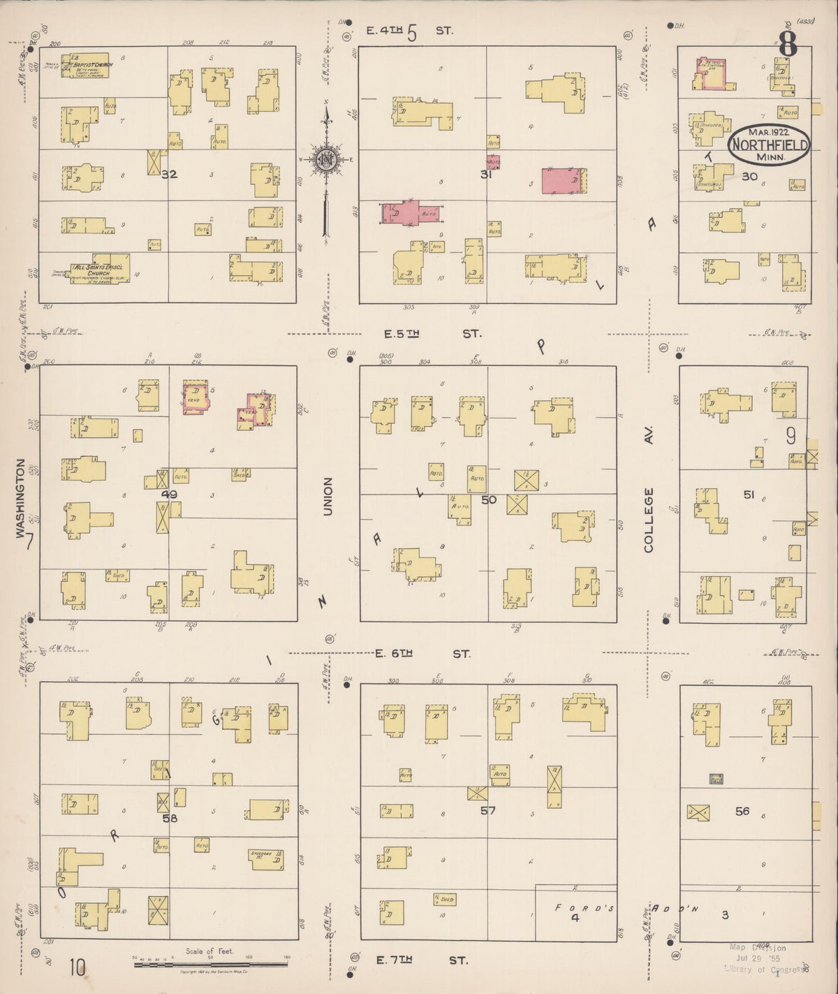 Sanborn Fire Insurance Map from Northfield, Rice County, Minnesota (1922), Sheet #0008 - Complete Map Set gallery image, historic Sanborn map, vintage wall art, Minnesota Minnesota