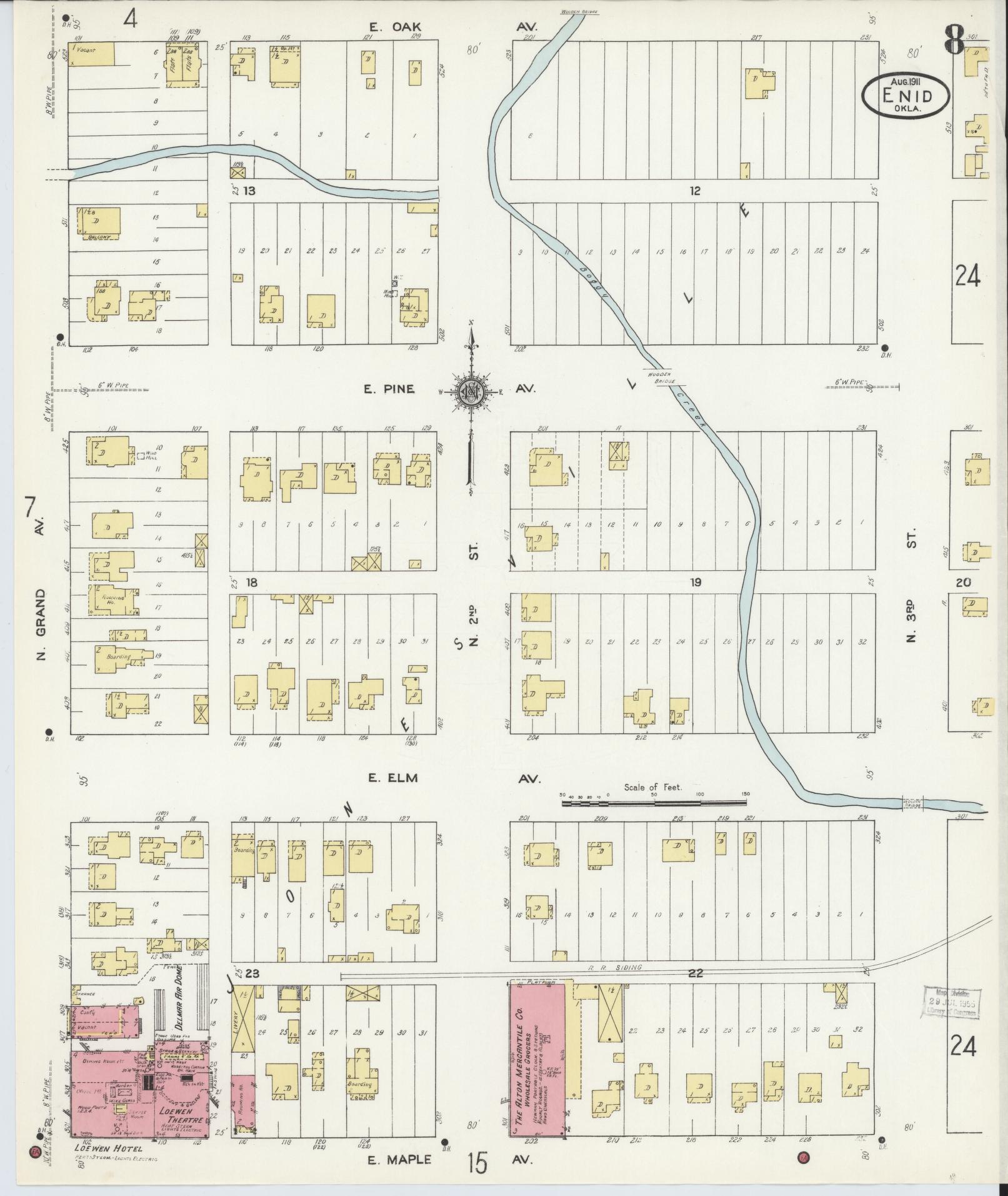 Sanborn Fire Insurance Map from Enid, Garfield County, Oklahoma (1911), Sheet #0008 - Historic Sanborn Fire Insurance Map Print, vintage old map wall art, antique decor, genealogy gift, Oklahoma Oklahoma map