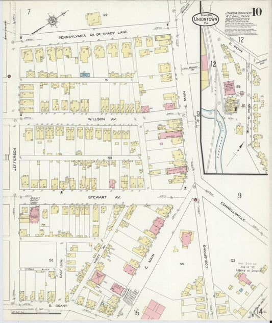 Sanborn Fire Insurance Map from Uniontown, Fayette County, Pennsylvania (1914), Sheet #0010 - Historic Sanborn Fire Insurance Map Print, vintage old map wall art, antique decor, genealogy gift, Pennsylvania Pennsylvania map