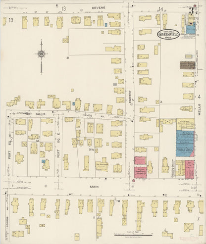 Sanborn Fire Insurance Map from Greenfield, Franklin County, Massachusetts (1922), Sheet #0003 - Historic Sanborn Fire Insurance Map Print, vintage old map wall art, antique decor, genealogy gift, Massachusetts Massachusetts map