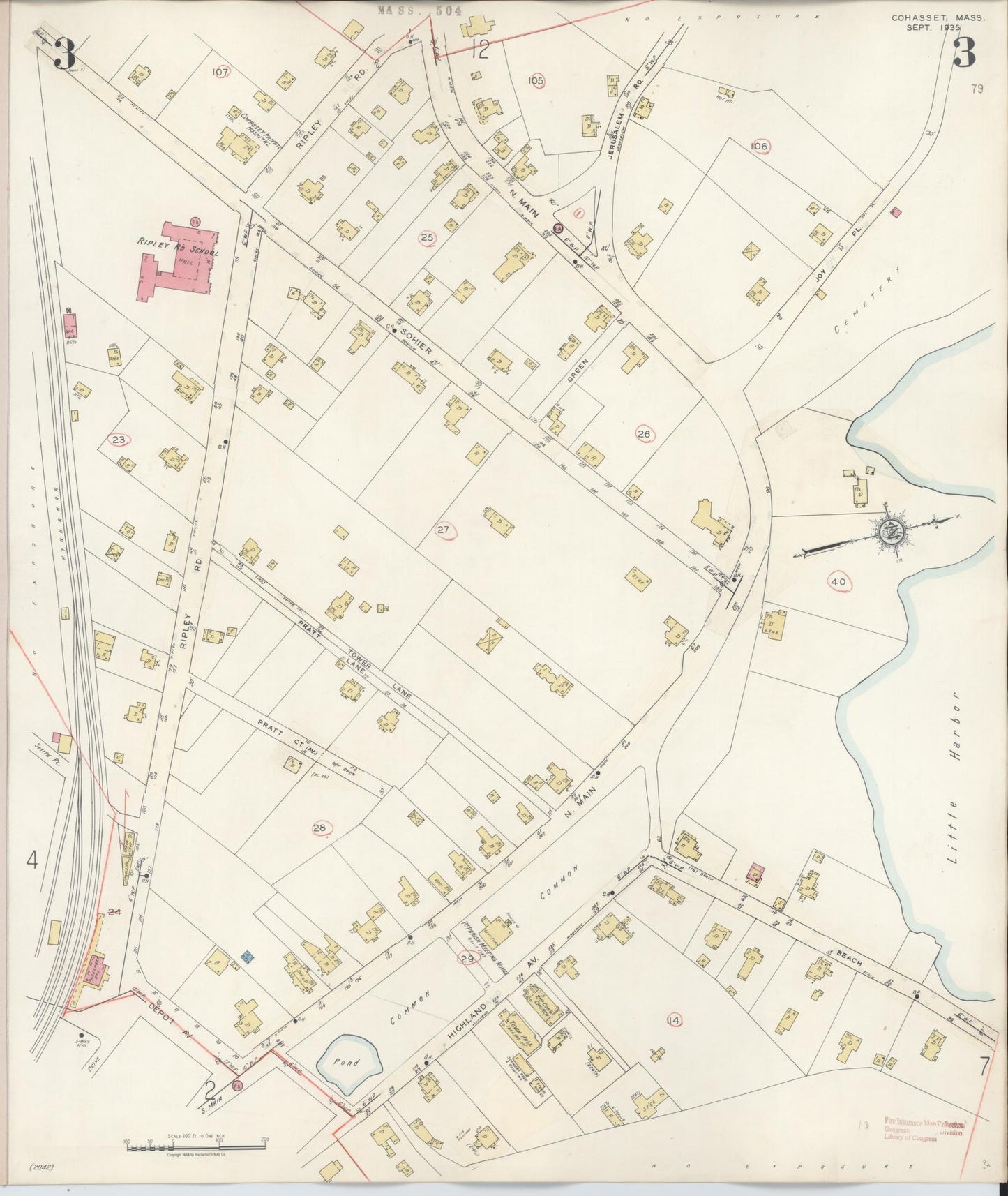 Sanborn Fire Insurance Map from Cohasset, Norfolk County, Massachusetts (1940), Sheet #0003 - Complete Map Set gallery image, historic Sanborn map, vintage wall art, Massachusetts Massachusetts
