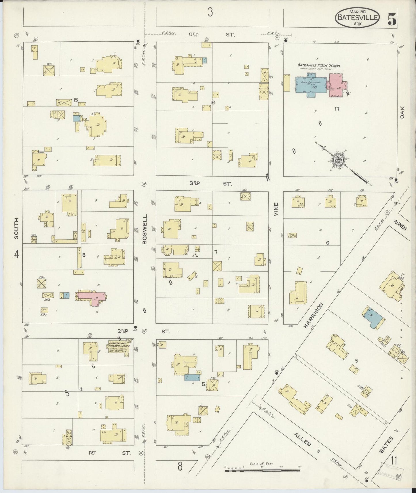 Sanborn Fire Insurance Map from Batesville, Independence County, Arkansas (1914), Sheet #0005 - Complete Map Set gallery image, historic Sanborn map, vintage wall art, Arkansas Arkansas