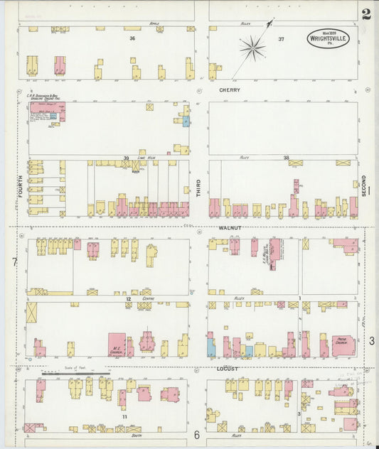 Sanborn Fire Insurance Map from Wrightsville, York County, Pennsylvania (1899), Sheet #0002 - Historic Sanborn Fire Insurance Map Print, vintage old map wall art, antique decor, genealogy gift, Pennsylvania Pennsylvania map