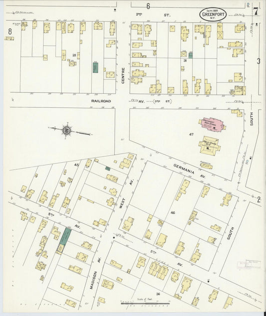 Sanborn Fire Insurance Map from Greenport, Suffolk County, New York (1909), Sheet #0007 - Historic Sanborn Fire Insurance Map Print, vintage old map wall art, antique decor, genealogy gift, New York New York map