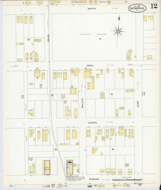 Sanborn Fire Insurance Map from Baton Rouge, East Baton Rouge Parish, Louisiana (1908), Sheet #0012 - Historic Sanborn Fire Insurance Map Print, vintage old map wall art, antique decor, genealogy gift, Louisiana Louisiana map