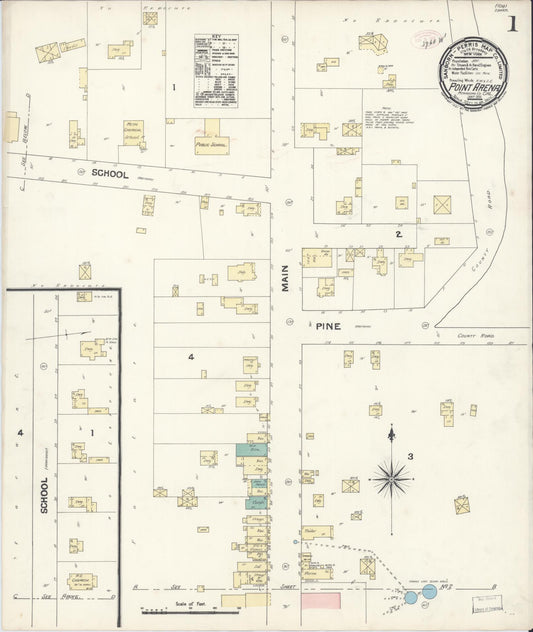 Sanborn Fire Insurance Map from Point Arena, Mendocino County, California (1891), Sheet #0001 - Complete Map Set gallery image, historic Sanborn map, vintage wall art, California California