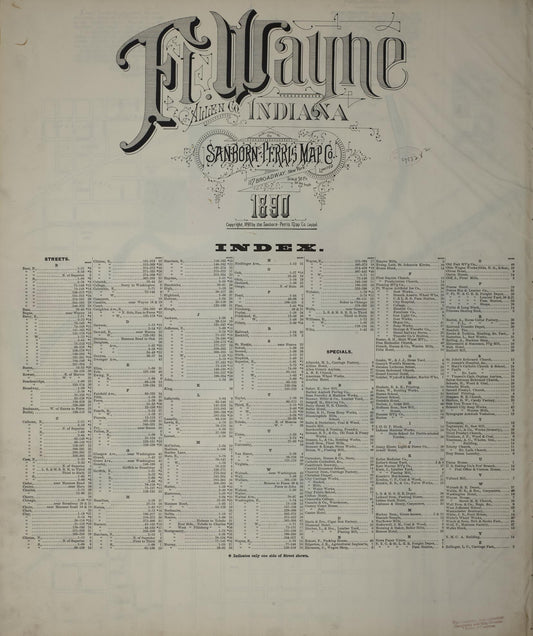 Sanborn Fire Insurance Map from Fort Wayne, Allen County, Indiana (1890), Sheet #0001 - Historic Sanborn Fire Insurance Map Print, vintage old map wall art, antique decor, genealogy gift, Indiana Indiana map
