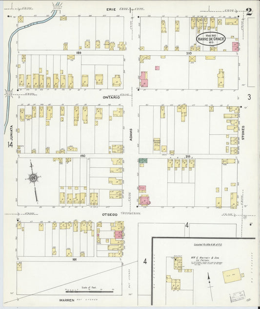 Sanborn Fire Insurance Map from Havre De Grace, Harford County, Maryland (1910), Sheet #0002 - Historic Sanborn Fire Insurance Map Print, vintage old map wall art
