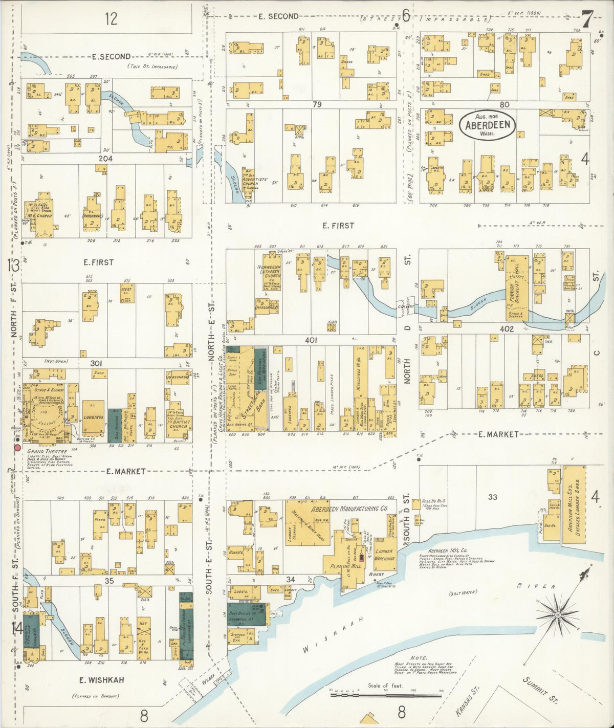 Sanborn Fire Insurance Map from Aberdeen, Grays Harbor County, Washington (1906), Sheet #0007 - Complete Map Set gallery image, historic Sanborn map, vintage wall art, Washington Washington