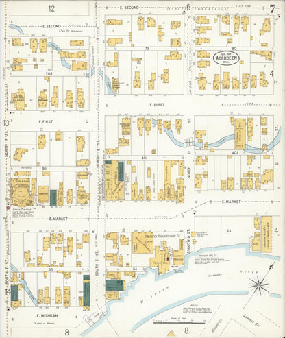 Sanborn Fire Insurance Map from Aberdeen, Grays Harbor County, Washington (1906), Sheet #0007 - Complete Map Set gallery image, historic Sanborn map, vintage wall art, Washington Washington