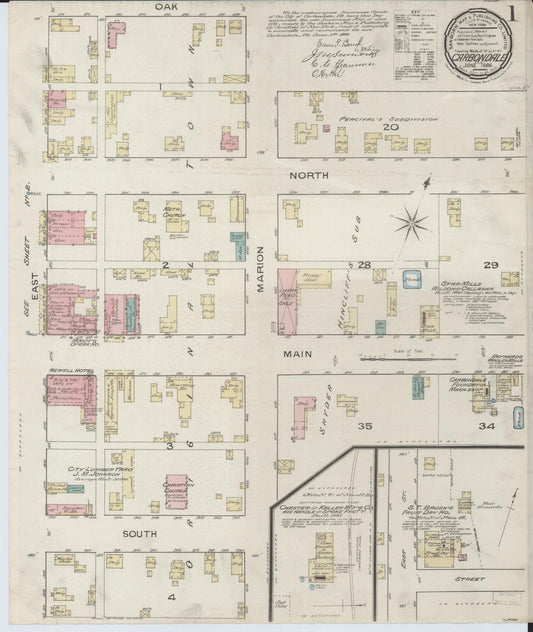 Sanborn Fire Insurance Map from Carbondale, Jackson County, Illinois (1886), Sheet #0001 - Historic Sanborn Fire Insurance Map Print, vintage old map wall art, antique decor, genealogy gift, Illinois Illinois map