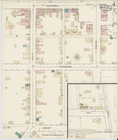 Sanborn Fire Insurance Map from Bedford, Bedford County, Pennsylvania (1885), Sheet #0004 - Complete Map Set gallery image, historic Sanborn map, vintage wall art, Pennsylvania Pennsylvania