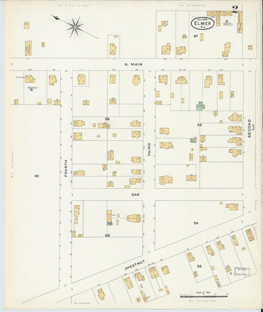 Sanborn Fire Insurance Map from Elmer, Salem County, New Jersey (1908), Sheet #0002 - Historic Sanborn Fire Insurance Map Print, vintage old map wall art, antique decor, genealogy gift, New Jersey New Jersey map