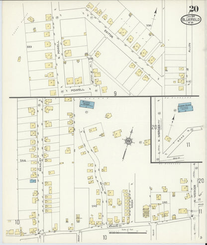 Sanborn Fire Insurance Map from Bluefield, Mercer County, West Virginia (1914), Sheet #0020 - Complete Map Set gallery image, historic Sanborn map, vintage wall art, West Virginia West Virginia