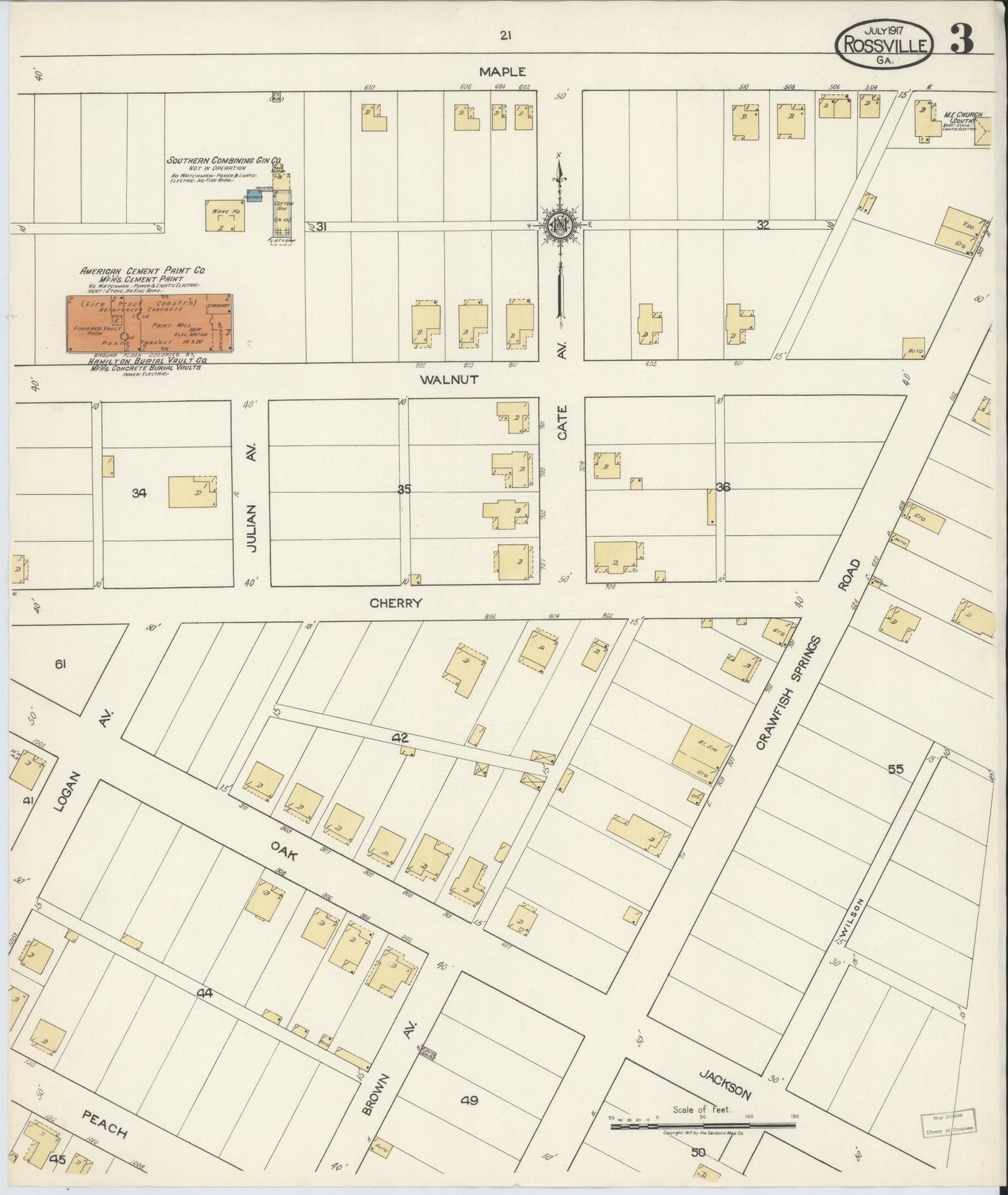 Sanborn Fire Insurance Map from Rossville, Walker County, Georgia (1917), Sheet #0003 - Complete Map Set gallery image, historic Sanborn map, vintage wall art, Georgia Georgia