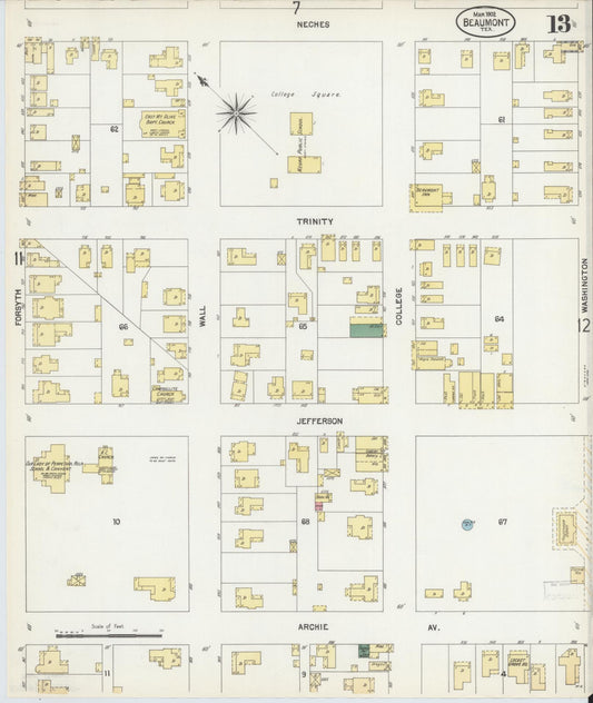 Sanborn Fire Insurance Map from Beaumont, Jefferson County, Texas (1902), Sheet #0013 - Historic Sanborn Fire Insurance Map Print, vintage old map wall art, antique decor, genealogy gift, Texas Texas map