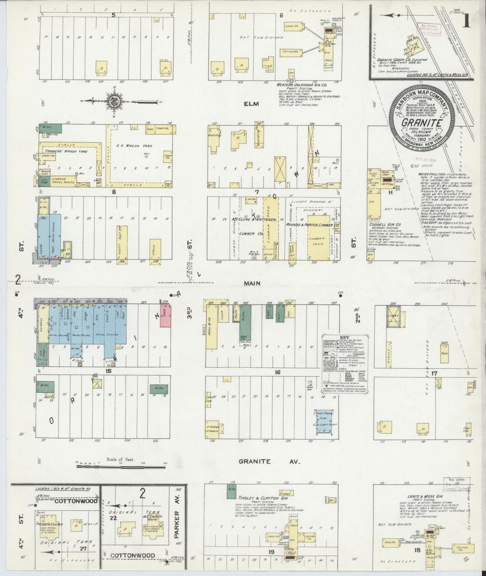 Sanborn Fire Insurance Map from Granite, Greer County, Oklahoma (1910), Sheet #0001 - Complete Map Set gallery image, historic Sanborn map, vintage wall art, Oklahoma Oklahoma