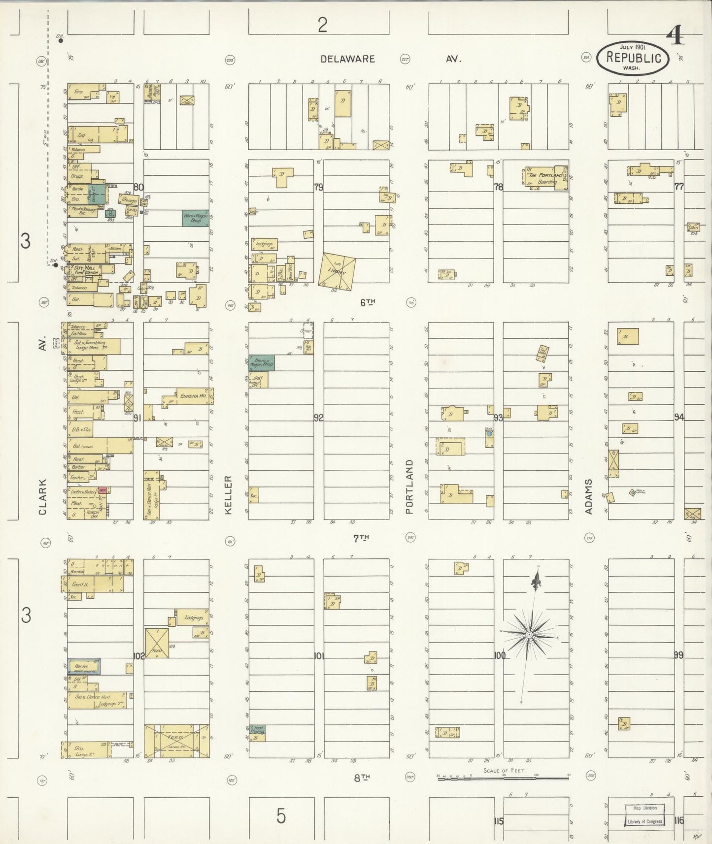 Sanborn Fire Insurance Map from Republic, Ferry County, Washington (1901), Sheet #0004 - Complete Map Set gallery image, historic Sanborn map, vintage wall art, Washington Washington