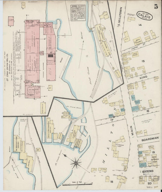 Sanborn Fire Insurance Map from Calais, Washington County, Maine (1884), Sheet #0005 - Historic Sanborn Fire Insurance Map Print, vintage old map wall art, antique decor, genealogy gift, Maine Maine map