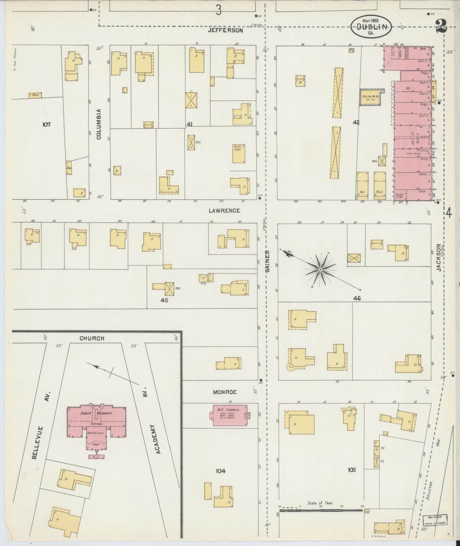 Sanborn Fire Insurance Map from Dublin, Laurens County, Georgia (1903), Sheet #0002 - Complete Map Set gallery image, historic Sanborn map, vintage wall art, Georgia Georgia