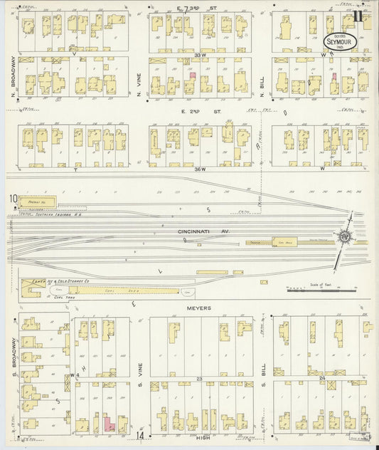 Sanborn Fire Insurance Map from Seymour, Jackson County, Indiana (1913), Sheet #0011 - Historic Sanborn Fire Insurance Map Print, vintage old map wall art, antique decor, genealogy gift, Indiana Indiana map