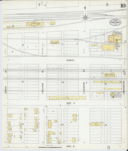 Sanborn Fire Insurance Map from Hastings, Adams County, Nebraska (1899), Sheet #0010 - Complete Map Set gallery image, historic Sanborn map, vintage wall art, Nebraska Nebraska