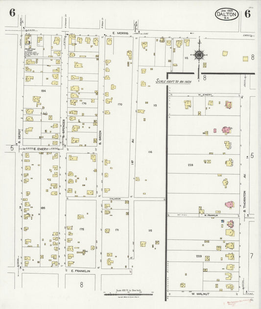 Sanborn Fire Insurance Map from Dalton, Whitfield County, Georgia (1925), Sheet #0006 - Historic Sanborn Fire Insurance Map Print, vintage old map wall art, antique decor, genealogy gift, Georgia Georgia map