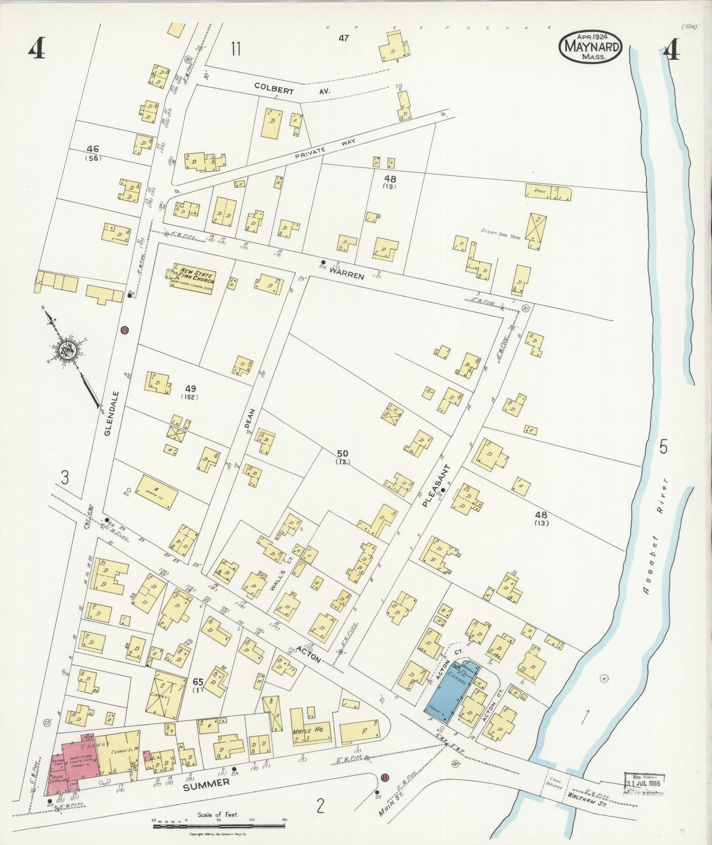 Sanborn Fire Insurance Map from Maynard, Middlesex County, Massachusetts (1924), Sheet #0004 - Complete Map Set gallery image, historic Sanborn map, vintage wall art, Massachusetts Massachusetts