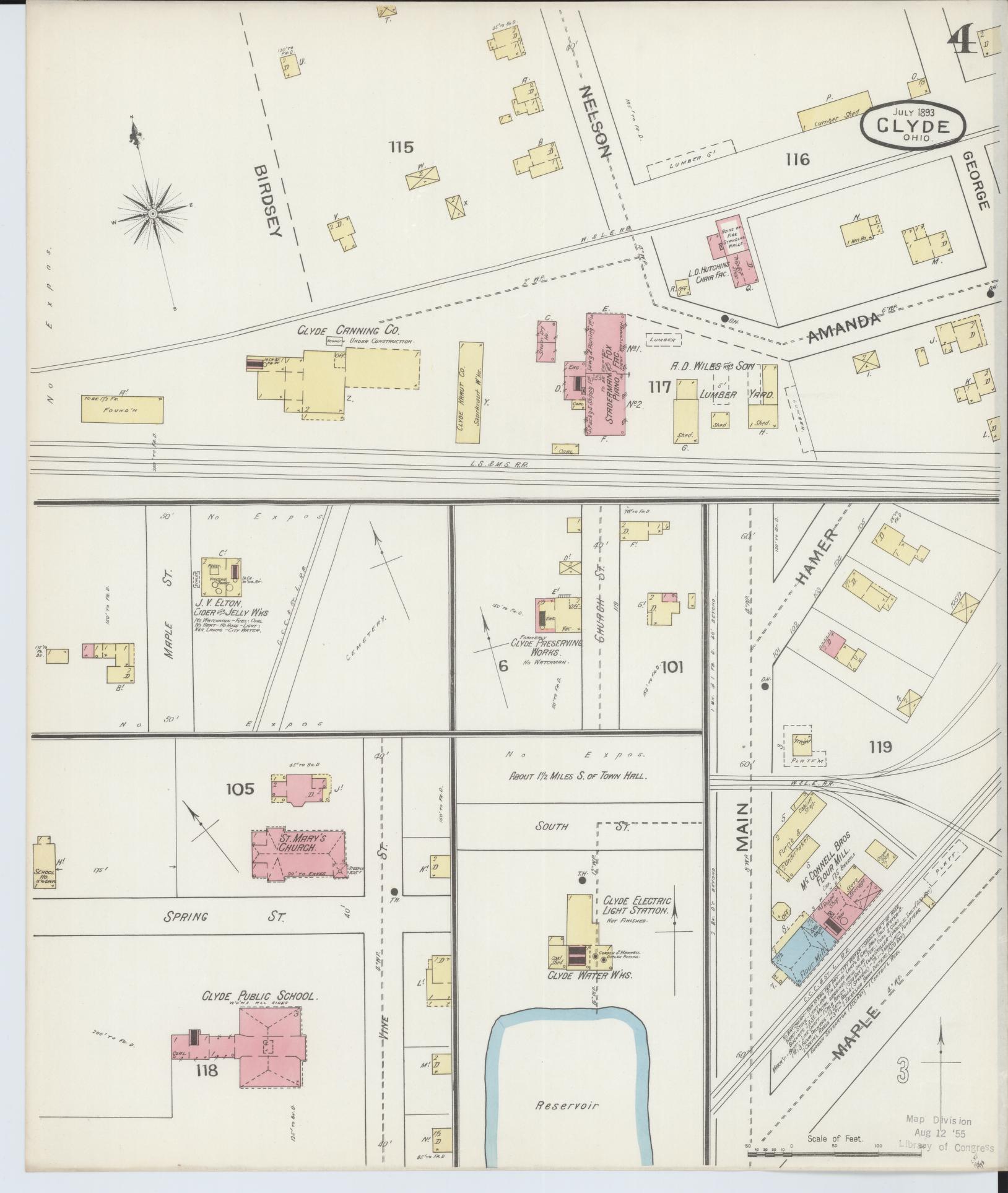 Sanborn Fire Insurance Map from Clyde, Sandusky County, Ohio (1893), Sheet #0004 - Historic Sanborn Fire Insurance Map Print, vintage old map wall art, antique decor, genealogy gift, Ohio Ohio map
