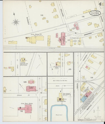 Sanborn Fire Insurance Map from Clyde, Sandusky County, Ohio (1893), Sheet #0004 - Historic Sanborn Fire Insurance Map Print, vintage old map wall art, antique decor, genealogy gift, Ohio Ohio map