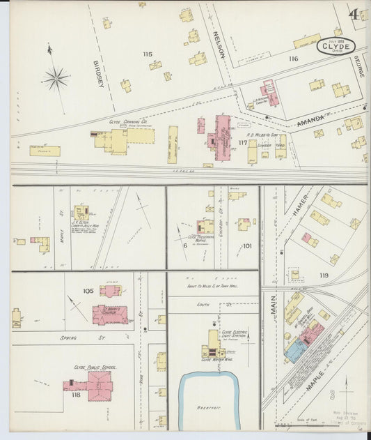 Sanborn Fire Insurance Map from Clyde, Sandusky County, Ohio (1893), Sheet #0004 - Historic Sanborn Fire Insurance Map Print, vintage old map wall art, antique decor, genealogy gift, Ohio Ohio map