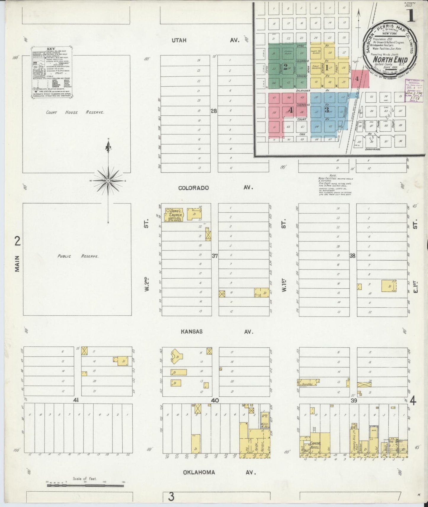Sanborn Fire Insurance Map from North Enid, Garfield County, Oklahoma (1901), Sheet #0001 - Complete Map Set gallery image, historic Sanborn map, vintage wall art, Oklahoma Oklahoma