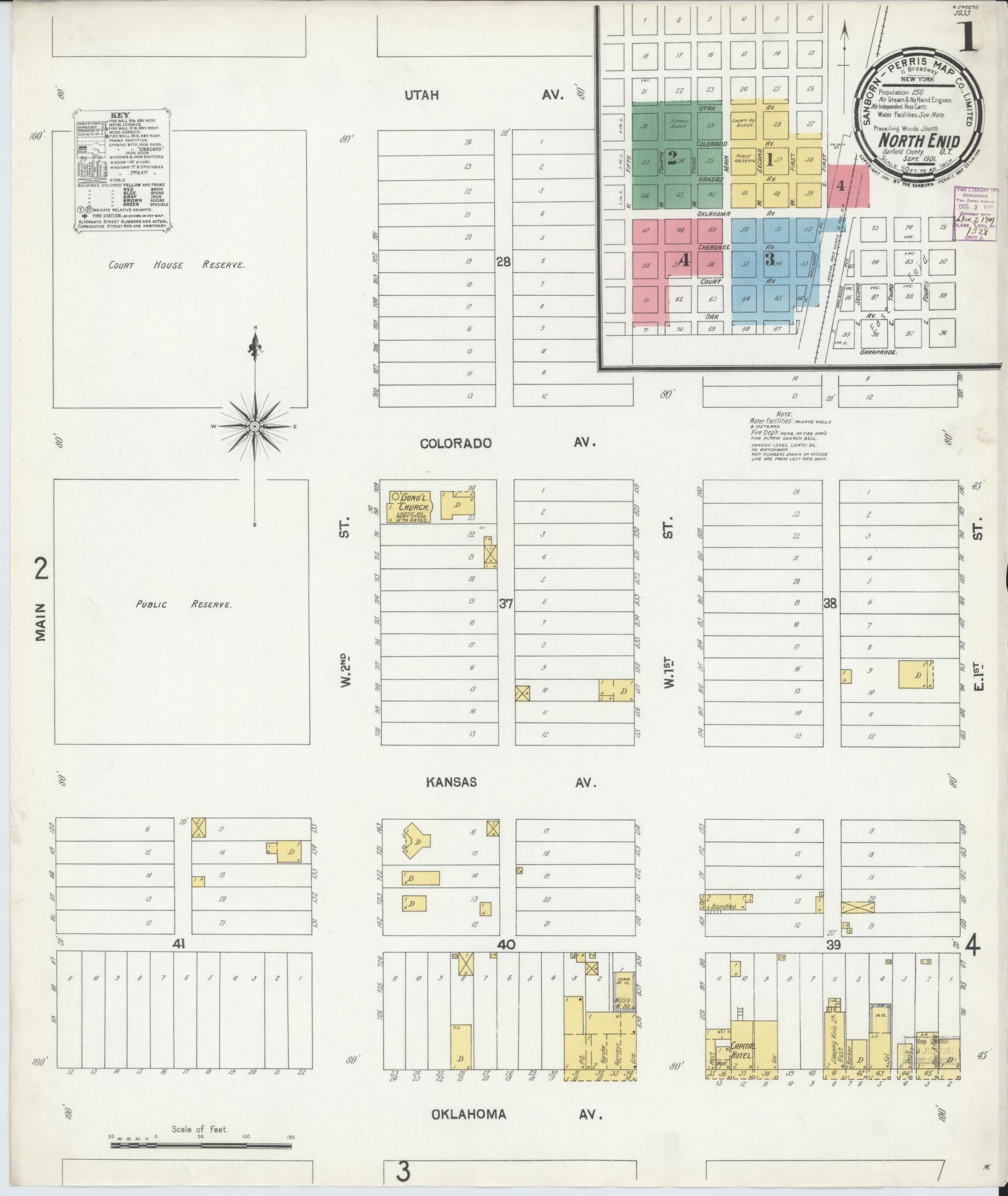 Sanborn Fire Insurance Map from North Enid, Garfield County, Oklahoma (1901), Sheet #0001 - Complete Map Set gallery image, historic Sanborn map, vintage wall art, Oklahoma Oklahoma