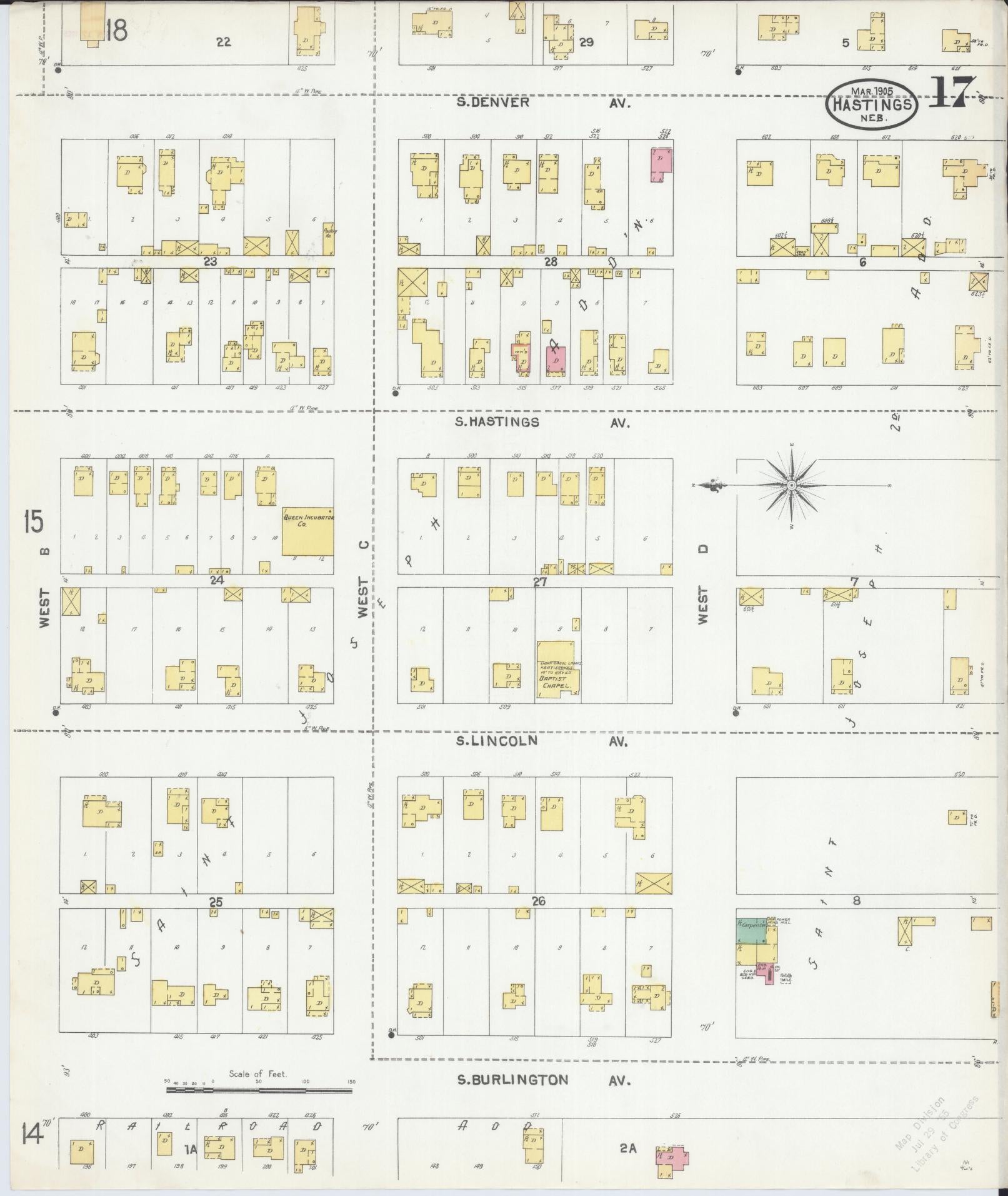 Sanborn Fire Insurance Map from Hastings, Adams County, Nebraska (1905), Sheet #0017 - Historic Sanborn Fire Insurance Map Print, vintage old map wall art, antique decor, genealogy gift, Nebraska Nebraska map