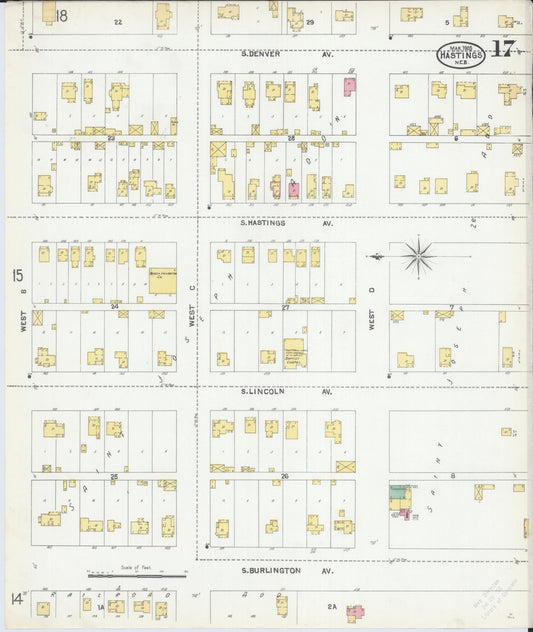 Sanborn Fire Insurance Map from Hastings, Adams County, Nebraska (1905), Sheet #0017 - Historic Sanborn Fire Insurance Map Print, vintage old map wall art, antique decor, genealogy gift, Nebraska Nebraska map