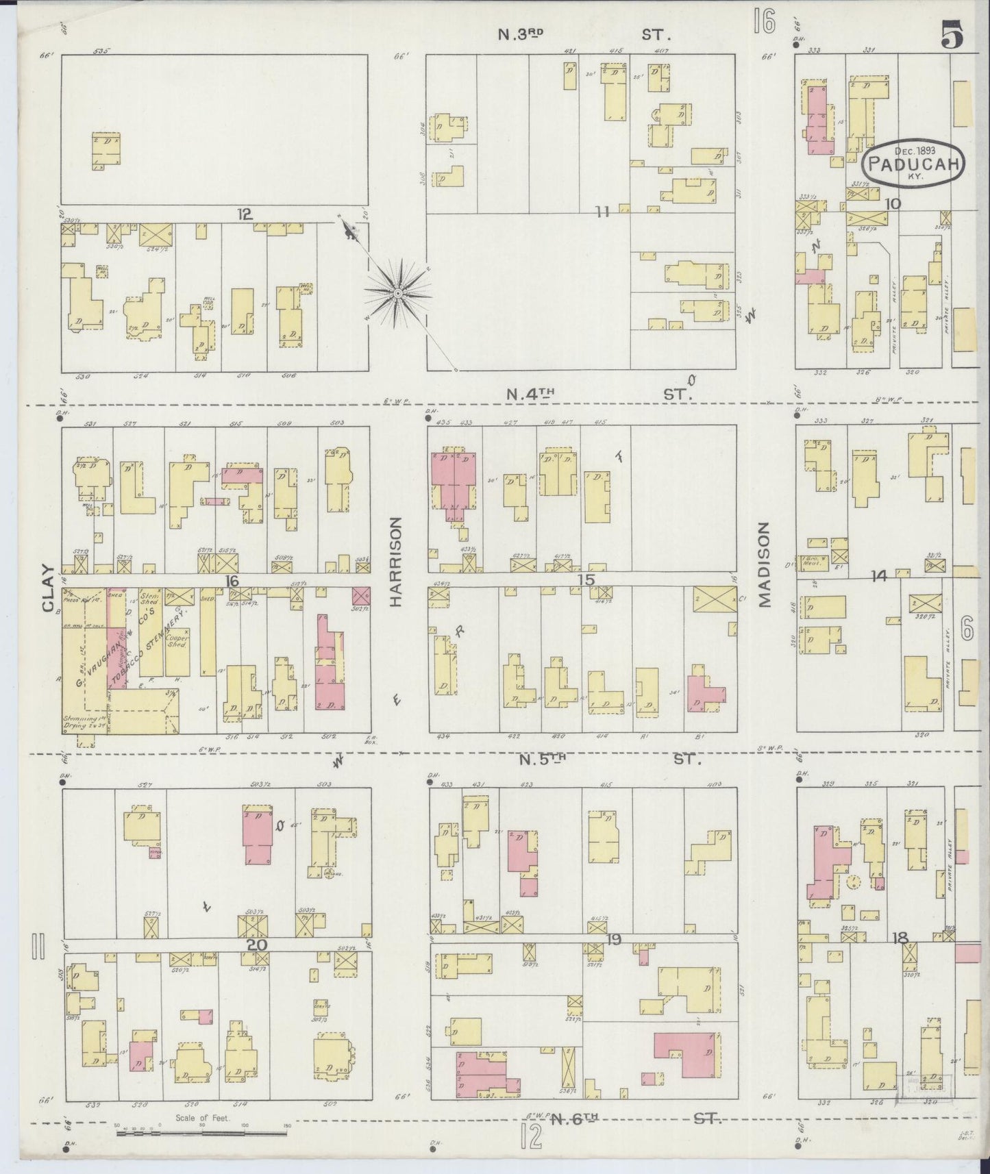 Sanborn Fire Insurance Map from Paducah, Mccraken County, Kentucky (1893), Sheet #0005 - Complete Map Set gallery image, historic Sanborn map, vintage wall art, Kentucky Kentucky