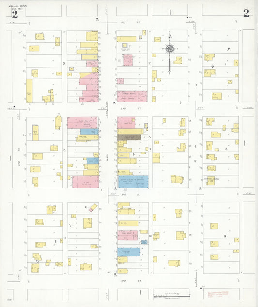 Sanborn Fire Insurance Map from Adrian, Nobles County, Minnesota (1937), Sheet #0002 - Historic Sanborn Fire Insurance Map Print, vintage old map wall art, antique decor, genealogy gift, Minnesota Minnesota map