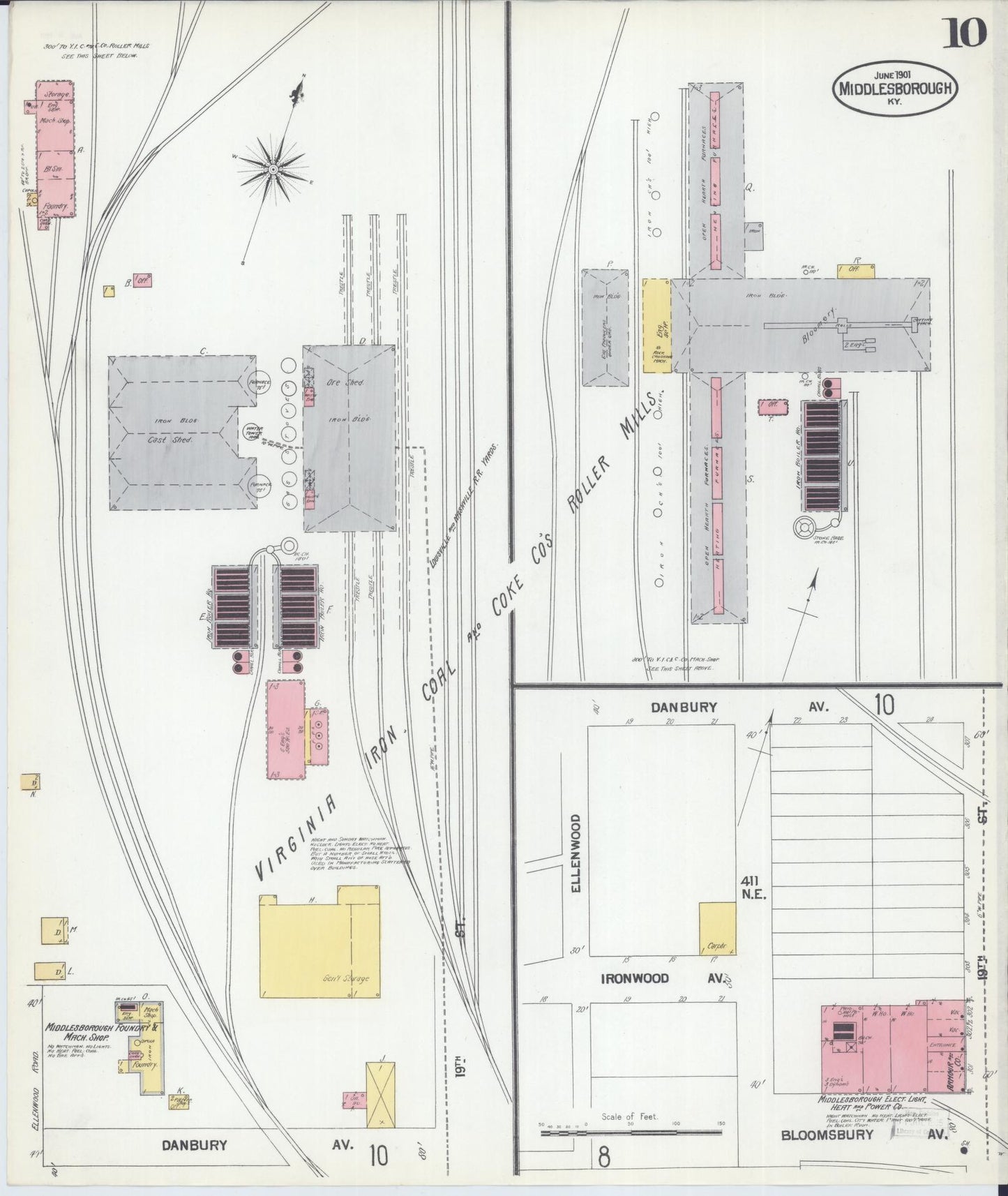 Sanborn Fire Insurance Map from Middlesboro, Bell County, Kentucky (1901), Sheet #0010 - Complete Map Set gallery image, historic Sanborn map, vintage wall art, Kentucky Kentucky