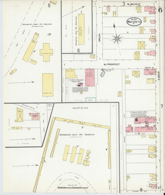 Sanborn Fire Insurance Map from Nazareth, Northampton County, Pennsylvania (1904), Sheet #0006 - Historic Sanborn Fire Insurance Map Print, vintage old map wall art, antique decor, genealogy gift, Pennsylvania Pennsylvania map