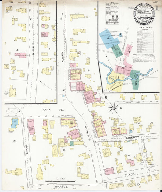 Sanborn Fire Insurance Map from Fair Haven, Rutland County, Vermont (1892), Sheet #0001 - Historic Sanborn Fire Insurance Map Print, vintage old map wall art, antique decor, genealogy gift, Vermont Vermont map