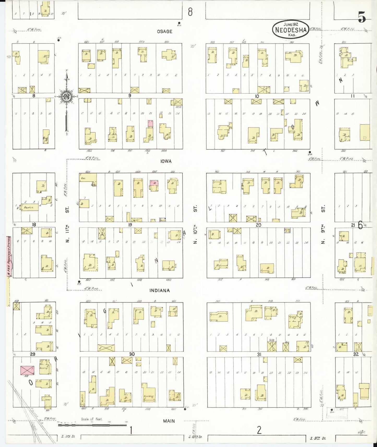 Sanborn Fire Insurance Map from Neodesha, Wilson County, Kansas (1912), Sheet #0005 - Historic Sanborn Fire Insurance Map Print, vintage old map wall art, antique decor, genealogy gift, Kansas Kansas map