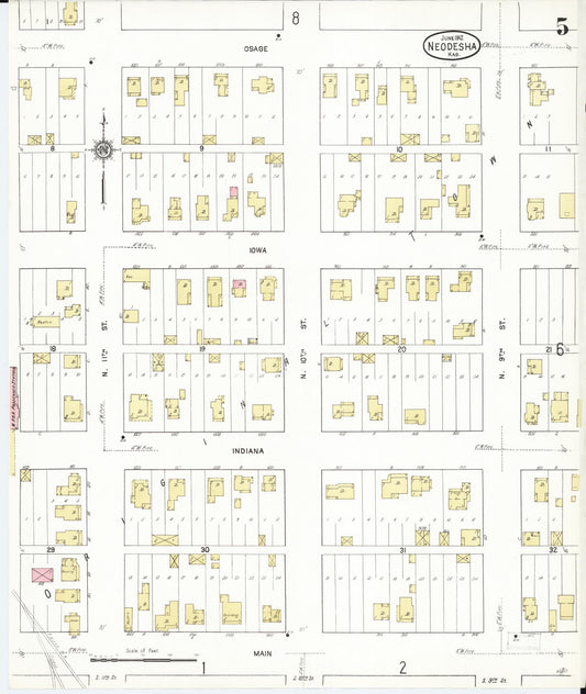 Sanborn Fire Insurance Map from Neodesha, Wilson County, Kansas (1912), Sheet #0005 - Historic Sanborn Fire Insurance Map Print, vintage old map wall art, antique decor, genealogy gift, Kansas Kansas map