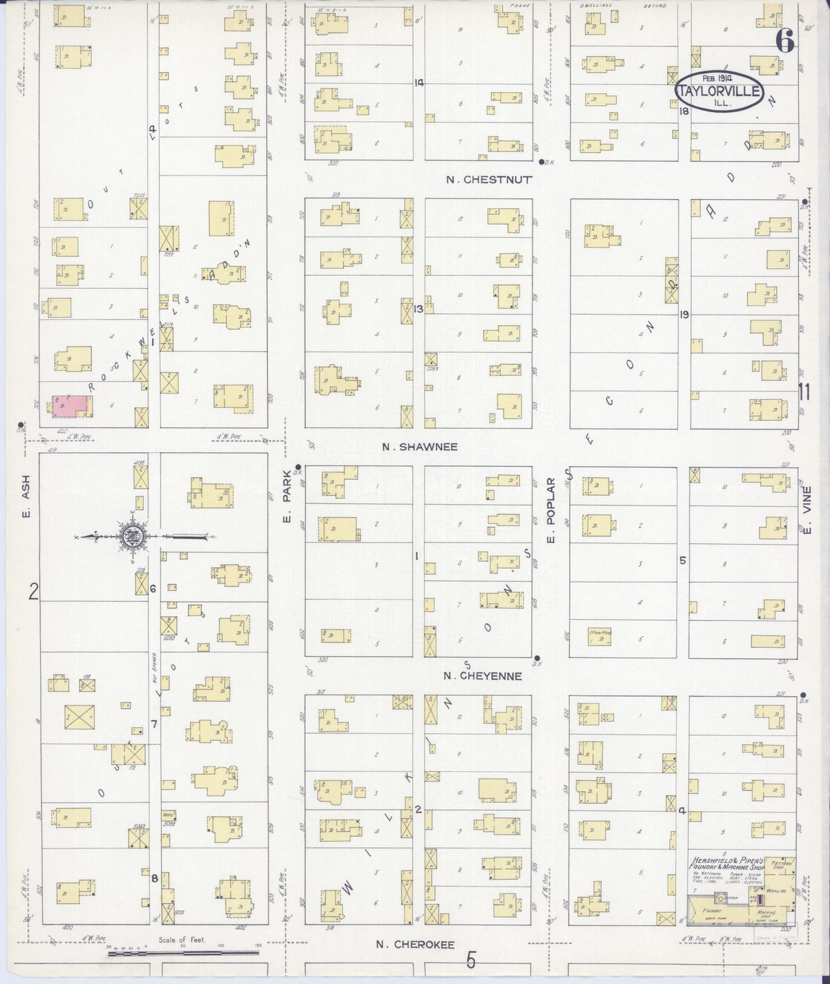 Sanborn Fire Insurance Map from Taylorville, Christian County, Illinois (1914), Sheet #0006 - Complete Map Set gallery image, historic Sanborn map, vintage wall art, Illinois Illinois