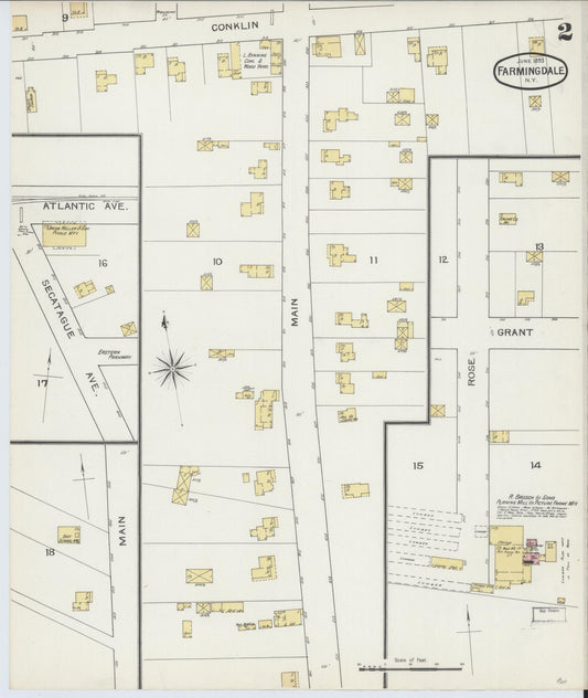 Sanborn Fire Insurance Map from Farmingdale, Nassau County, New York (1893), Sheet #0002 - Historic Sanborn Fire Insurance Map Print, vintage old map wall art, antique decor, genealogy gift, New York New York map