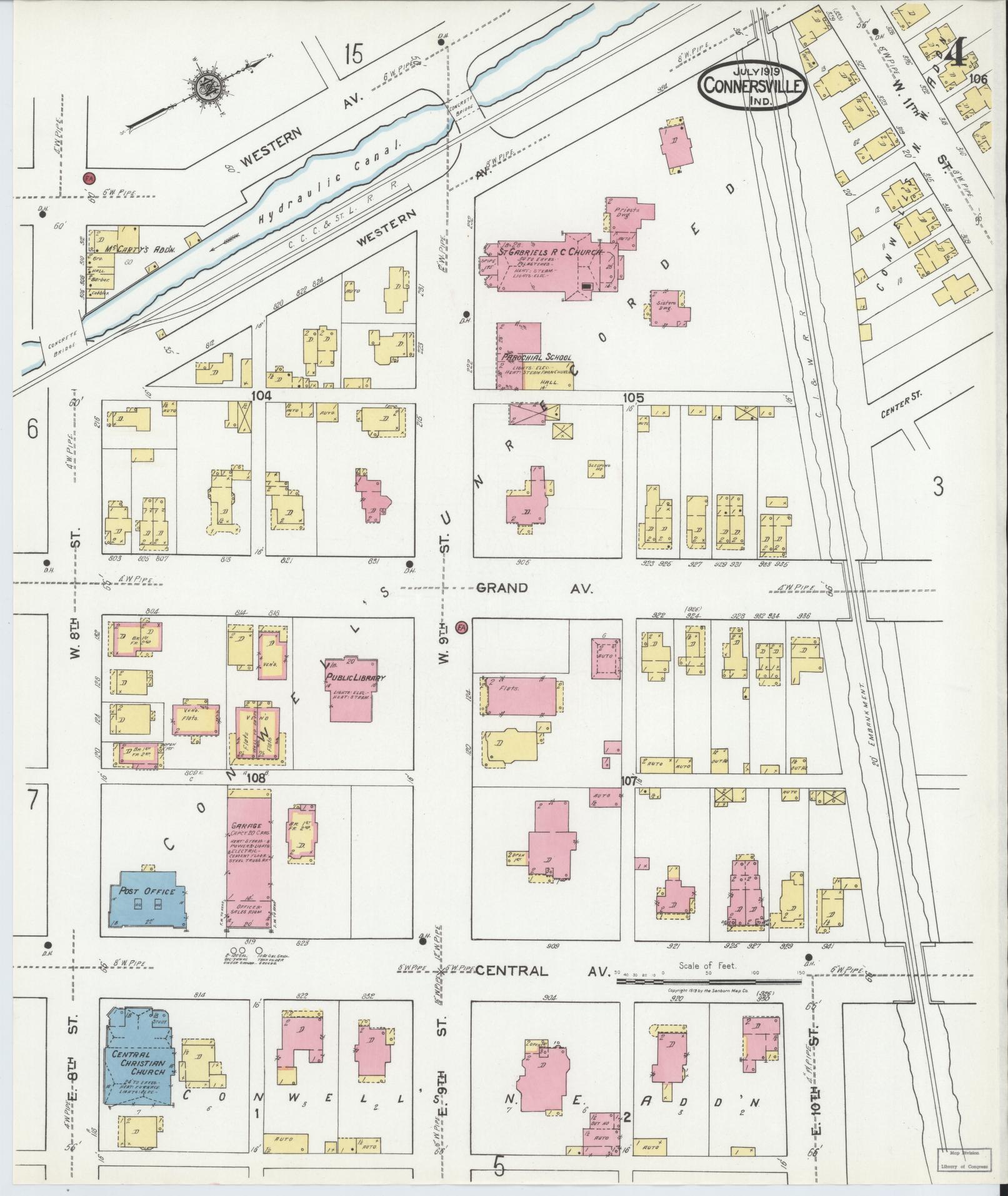 Sanborn Fire Insurance Map from Connersville, Fayette County, Indiana (1919), Sheet #0004 - Historic Sanborn Fire Insurance Map Print, vintage old map wall art, antique decor, genealogy gift, Indiana Indiana map