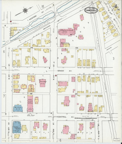 Sanborn Fire Insurance Map from Connersville, Fayette County, Indiana (1919), Sheet #0004 - Historic Sanborn Fire Insurance Map Print, vintage old map wall art, antique decor, genealogy gift, Indiana Indiana map