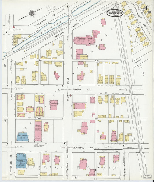 Sanborn Fire Insurance Map from Connersville, Fayette County, Indiana (1919), Sheet #0004 - Historic Sanborn Fire Insurance Map Print, vintage old map wall art, antique decor, genealogy gift, Indiana Indiana map