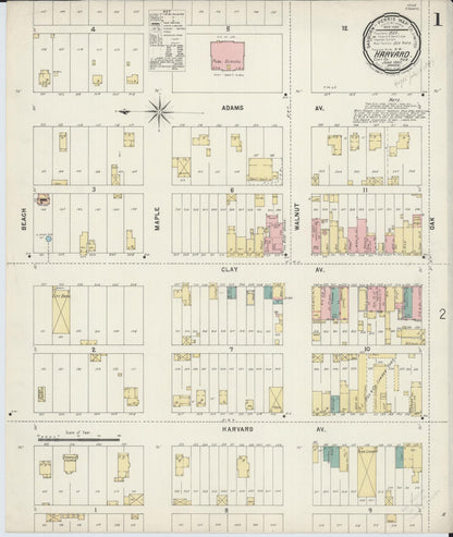 Sanborn Fire Insurance Map from Harvard, Clay County, Nebraska (1897), Sheet #0001 - Complete Map Set gallery image, historic Sanborn map, vintage wall art, Nebraska Nebraska